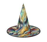 Nianyuer Cappello da strega di Halloween per adulti, cappello a punta spettrale con stampa astratta di ali d'angelo, leggero copricapo per feste