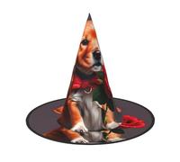 Nianyuer Cappello da strega di Halloween per adulti, cappello a punta spettrale con stampa di cane simile a un gentiluomo, leggero copricapo per feste
