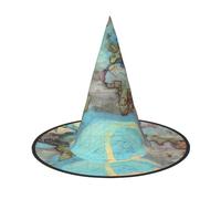 Nianyuer Cappello da strega di Halloween per adulti, cappello a punta spettrale con stampa di mappa del mondo dei cartoni animati, copricapo leggero per feste
