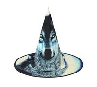 Nianyuer Cappello da strega di Halloween per adulti, cappello a punta spettrale con stampa lupo sotto la luna, leggero copricapo per feste