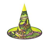 Nianyuer Cappello da strega di Halloween per adulti, cappello a punta spettrale con stampa rana in uno stagno, copricapo leggero per feste