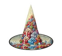 Nianyuer Cappello da strega di Halloween per adulti, una montagna di cappello a punta spettrale con stampa felice, copricapo leggero per feste