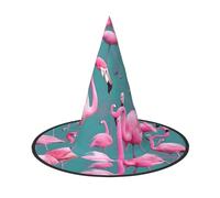 Nianyuer Cappello da strega di Halloween per adulti, uno stormo di fenicotteri con stampa spettrale a punta, leggero copricapo per feste