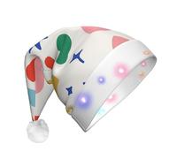 Nianyuer Cappello di Babbo Natale colorato con stampa di forme giocose per adulti, berretto natalizio con 3 modalità lampeggianti a LED, copricapo per feste di Natale