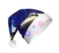 Nianyuer Cappello di Babbo Natale con stampa di pappagallo blu che abbraccia per adulti, cappello natalizio con 3 modalità lampeggianti a LED, copricapo per feste di Natale