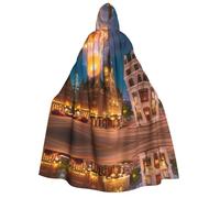 Nianyuer Mantello con cappuccio per Halloween, per adulti, con stampa di strada rossa accesa, accessorio per costume per cosplay ed eventi