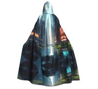 Nianyuer Mantello con cappuccio per Halloween, per adulti, motivo: la città sull'acqua, accessorio per feste in costume per cosplay ed eventi