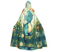 Nianyuer Mantello con cappuccio per Halloween, per adulti, verde, con stampa di un piccolo dinosauro, accessorio per feste in costume per cosplay ed eventi