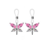 Niaspi Anello per capezzolo non forato, gioiello per il corpo da donna con farfalla rosa (argento)