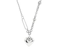 Niaspi Collana a catena asimmetrica a forma di cuore in argento, per donne e ragazze, stile punk, con simbolo dell'infinito, forma rotonda, collana grossa, San Valentino, amore, cuore, retrò, gioielli
