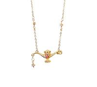 Niaspi Collana da donna in cristallo Aladdin rosa con ciondolo a forma di cuore con zircone cubico e ciondolo con lampada magica, stile bohémien, regolabile, piccola teiera in stile cartone animato
