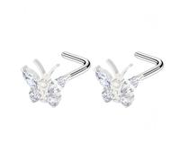 Niaspi Piercing per naso a forma di L in acciaio inox con farfalla in cristallo e zirconia cubica, piercing per naso, cartilagine, trago, elice, conchiglia, piccolo piercing per il corpo