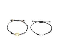 Niaspi Set di 2 braccialetti dell'amicizia coordinati con luna e sole, unisex, regolabili, argento, oro, luna crescente, sole, braccialetto intrecciato delicato promessa di coppia gioielli regali