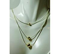 NIB Gioielli Fini Di Seta Collana A Catena Con Perline Argento Oro 3 Livelli B15