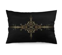 NIBABA 1 federa per cuscino, motivo: Vegvisir magico vichingo dorato, nero, decorativo, 35 x 50 cm, in morbido poliestere, federe rettangolari