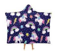 NIBABA Coperta con cappuccio con motivo unicorno arcobaleno e unicorno, calda e accogliente coperta da donna, comoda coperta termica in microfibra con cappuccio per ragazze 100 x 130 cm