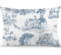 NIBABAEU 1 federa copricuscino decorativa Toile de Jouy con motivo di cavalli in stile antico di campagna, 30 x 50 cm, in morbido poliestere, federa quadrata