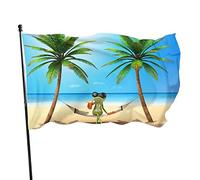 NIBABAEU Bandiera decorativa per casa, cortile, amaca, rana, rospo, isola, oceano, palma, per vacanze, benvenuto, giardino, cortile, prato, 90 x 150 cm