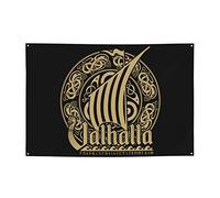 NIBABAEU Striscione decorativo per casa, giardino, cortile, nave vichinga Drakkar Valhalla, decorazione da appendere al prato per feste di compleanno, sfondo 120 x 180 cm
