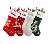 NIBESSER Calza Befana Personalizzata Calze Natalizie da Appendere con Nome Calza Befana Vuota Idea Regalo per Epifania Natale Decoraizione Natalizia per Camino (Stile N, 4 Pezzi)