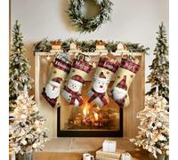 NIBESSER Calza Befana Personalizzata Calze Natalizie da Appendere con Nome Calza Befana Vuota Idea Regalo per Epifania Natale Decoraizione Natalizia per Camino (Stile F, 4 Pezzi)