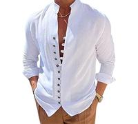 NIBESSER Camicia Lino Uomo Manica Lunga Camicia Uomo Elegante Estiva Camicia Casual Coreana Uomo con Bottoni Tinta Unita Traspirante per Mare Spiaggia Vacanza