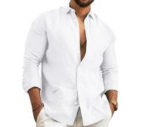 NIBESSER Camicia Lino Uomo Manica Lunga Elegante Risvolto Cotone con Bottoni Camicia Uomo Estiva Casual Hawaii Spiaggia, S-3XL