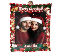 NIBESSER Coperta Personalizzata con Foto Plaid Personalizzato Comodo Morbido Coperta Pile Caldo Invernale Idea Regalo per Natale Matrimonio Compleanno Anniversario, Natale 2, 127x178cm