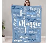 NIBESSER Coperta Personalizzata con Nome Plaid Personalizzato Comodo Morbido Coperta Pile Caldo Idea Regalo per Amici Bambini Nonni per Natale Matrimonio Compleanno, Azzurro, 90x120cm