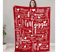 NIBESSER Coperta Personalizzata con Nome Plaid Personalizzato Comodo Morbido Coperta Pile Caldo Idea Regalo per Amici Bambini Nonni per Natale Matrimonio Compleanno, Rosso, 90x120cm