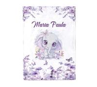 NIBESSER Coperta Personalizzata con Nome Plaid Personalizzato Comodo Morbido Coperta Pile Caldo Invernale Idea Regalo per Natale Matrimonio Compleanno Anniversario, Elefante Viola, 100x152cm