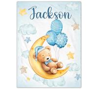 NIBESSER Coperta Personalizzata Neonato Coperta Neonato Inveranle Pile Morbido Per Maschio o Femmina Bambino Bambina per Natale Compleanno Anniversario, 70x100 cm, Peluche Orso e Luna