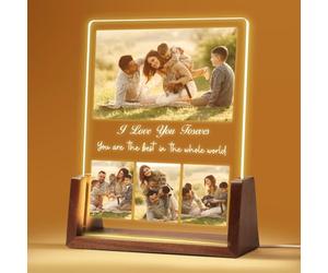 NIBESSER Cornice Personalizzata con Fotos, Placca Acrilica Personalizzata con Luce Notturna, Regali personalizzati per la festa del papà e della mamma
