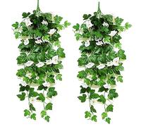 NIBESSER Fiori Finti Pendenti da Esterno Gloria Mattutina Fiori Artificiali Cadenti da Interno Pianta Finta per Decorazioni 2 Pezzi per Matrimonio Giardino Parete Balcone, Bianco