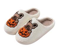 NIBESSER Pantofole Invernali Donna Pelose Calde Ciabatte Uomo Invernali con Pelo Morbide Ciabatte Casa Pantofole Peluche Donna Antiscivolo Slippers, Bulldog e Zucca Bianco, 36/37 EU