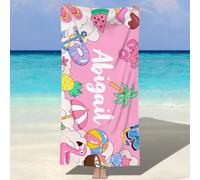 NIBESSER Telo Mare Personalizzato con Nome Asciugamano Mare Adulto Bambini Microfibra Leggero Telo Mare Antisabbia ad Asciugatura Rapida Asciugamano da Spiaggia Morbido, Spiaggia Rosa, 60x120 cm