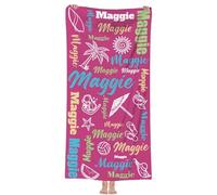 NIBESSER Telo Mare Personalizzato con Nome Asciugamano Mare Adulto Bambini Microfibra Leggero Telo Mare Antisabbia ad Asciugatura Rapida Asciugamano da Spiaggia, Stile Spiaggia Fucsia, 90x180 cm