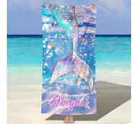 NIBESSER Telo Mare Personalizzato con Nome Asciugamano Mare Adulto Bambini Microfibra Leggero Telo Mare Antisabbia ad Asciugatura Rapida Asciugamano da Spiaggia Morbido, Sirena 1, 90x180 cm