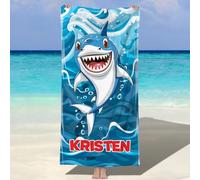 NIBESSER Telo Mare Personalizzato con Nome Asciugamano Mare Adulto Bambini Microfibra Leggero Telo Mare Antisabbia ad Asciugatura Rapida Asciugamano da Spiaggia Morbido, Squalo 2, 60x120 cm