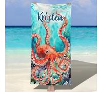 NIBESSER Telo Mare Personalizzato con Nome Asciugamano Mare Adulto Bambini Microfibra Leggero Telo Mare Antisabbia ad Asciugatura Rapida Asciugamano da Spiaggia Morbido, Polpo, 90x180 cm