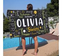 NIBESSER Telo Mare Personalizzato con Nome Telo Mare Microfibra Grande 90x180 cm Asciugamano Mare Antisabbia ad Asciugatura Rapida Ultra-morbido per Piscina Viaggio Sauna, A- Nero