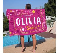 NIBESSER Telo Mare Personalizzato con Nome Telo Mare Microfibra Grande 90x180 cm Asciugamano Mare Antisabbia ad Asciugatura Rapida Ultra-morbido per Piscina Viaggio Sauna, A- Fucsia
