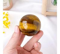 NIBHZ Sfera dell'occhio di Tigre Naturale con Supporto in Legno, Scultura in Pietra Lucida Statuetta Fengshui Meditazione Yoga guarigione,45mm