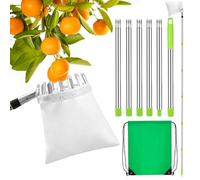 Niboken Strumento per Raccolta di Frutta,Raccoglitrice di Mele Raccogli Fichi con Leggero Regolabile Palo in Acciaio Inox Telescopico E Borsa per Limoni Mele Pere Pesche Arance Bacche 2.4m