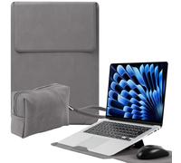 Niboow 13-14 Pollici Laptop Custodia con Supporto per MacBook Pro 14" 13" M5/M4/M3/M2/M1, MacBook Air 13,6 Pollici, Glassato PU Pelle Borse per Laptop Cover per HP Dell Surface (13"-14" | Grigio)