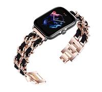 Niboow 20mm Cinturino per Amazfit GTR Mini/GTS 4/GTS 4 Mini/Bip 3 Pro/Bip 3/GTS 3/GTS 2 Mini, Metallo Pelle Cinturino per Garmin Vivoactive 5/Venu Sq 2/Venu Sq 2 Music/Venu 2 Plus - Oro Rosa/Nero