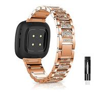 Niboow Cinturino Compatible con Fitbit Versa 3/Versa 4/Sense 2/ Sense, Cristalli Diamanti Acciaio Inossidabile Cinturino di Ricambio Compatible con Fitbit Versa 3/Versa 4/Sense 2/Sense - Oro Rosa