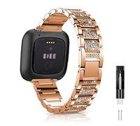Niboow Cinturino Compatible con Fitbit Versa/Versa 2/Versa Lite, Donna Cristalli Diamanti Glitterati Acciaio Inossidabile Cinturino di Ricambio Compatible con Fitbit Versa/Versa 2/Versa Lite-Oro Rosa