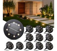 NIBSHOOM 12 Pezzi Luci Solari da Giardino, IP68 Impermeabili Faretti Solari a Led da Esterno, 8 LED Lampade a Lunga Durata, Luci Esterno per Giardino, Terrazze (Bianca Calda)