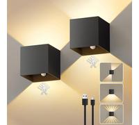 NIBSHOOM Applique da Parete Interno,2 Pezzi Lampada da Parete Senza Fili con Sensore di Movimento,3000K Led Applique Camera da Letto Dimmerabile Luminose Batteria Moderno Alluminio Nero Soggiorno